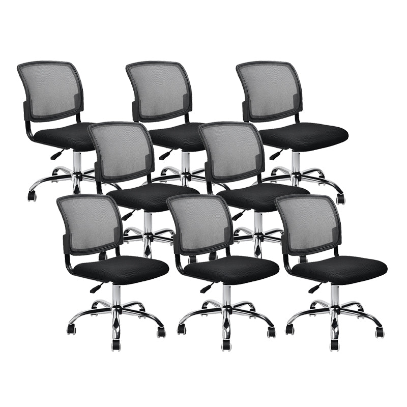 Contemporary Ergonomic Armless Chair Mid-Back Adjustable Desk Chair Black 8 Piece Set Steel Clearhalo 'furn' 'furn_office_chair' 'Furniture' 'Office Chairs' 'Office Furniture' 'office_chair' 6268077