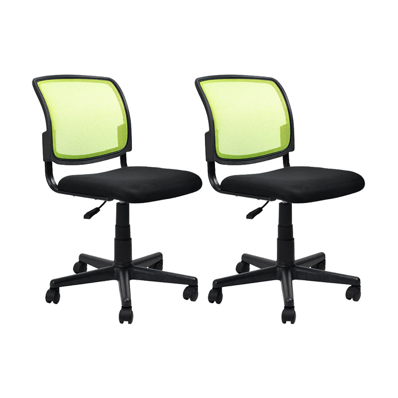 Contemporary Ergonomic Armless Chair Mid-Back Adjustable Desk Chair Green 2 Piece Set Nylon Clearhalo 'furn' 'furn_office_chair' 'Furniture' 'Office Chairs' 'Office Furniture' 'office_chair' 6268079