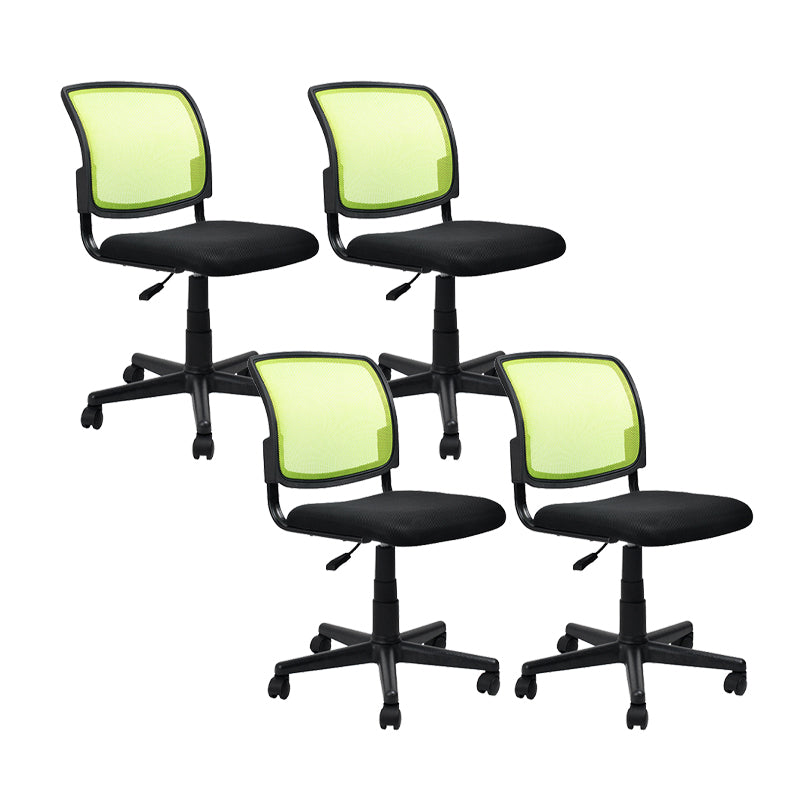Contemporary Ergonomic Armless Chair Mid-Back Adjustable Desk Chair Green 4 Piece Set Nylon Clearhalo 'furn' 'furn_office_chair' 'Furniture' 'Office Chairs' 'Office Furniture' 'office_chair' 6268080