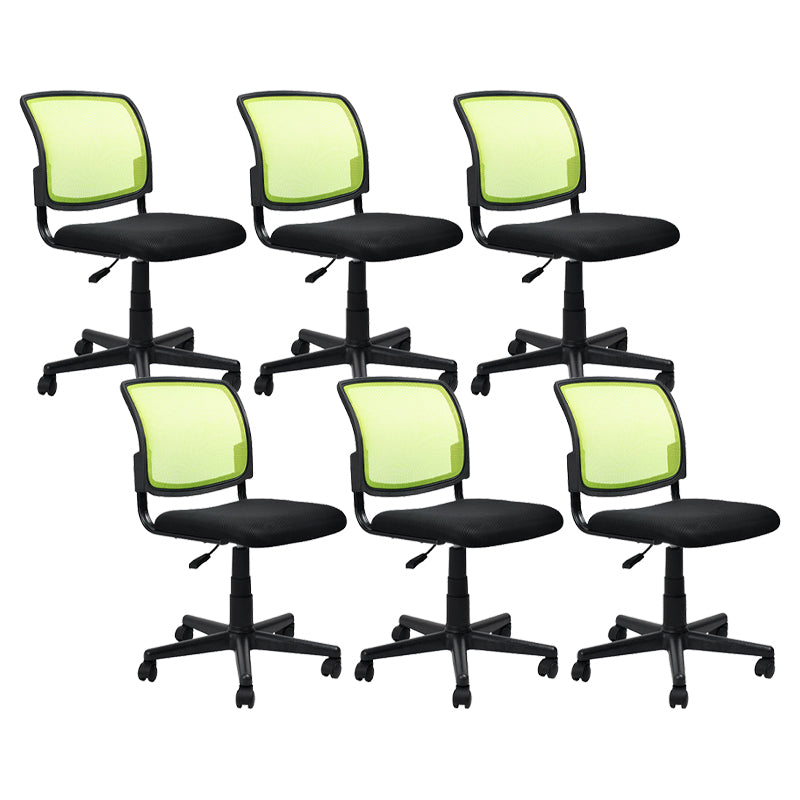 Contemporary Ergonomic Armless Chair Mid-Back Adjustable Desk Chair Green 6 Piece Set Nylon Clearhalo 'furn' 'furn_office_chair' 'Furniture' 'Office Chairs' 'Office Furniture' 'office_chair' 6268081