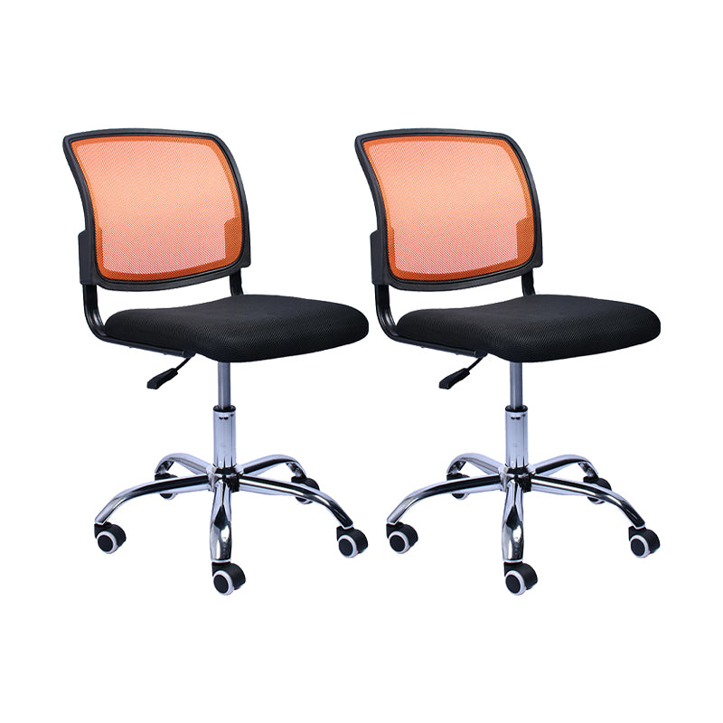 Contemporary Ergonomic Armless Chair Mid-Back Adjustable Desk Chair Orange 2 Piece Set Steel Clearhalo 'furn' 'furn_office_chair' 'Furniture' 'Office Chairs' 'Office Furniture' 'office_chair' 6268083
