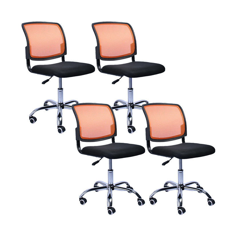 Contemporary Ergonomic Armless Chair Mid-Back Adjustable Desk Chair Orange 4 Piece Set Steel Clearhalo 'furn' 'furn_office_chair' 'Furniture' 'Office Chairs' 'Office Furniture' 'office_chair' 6268084
