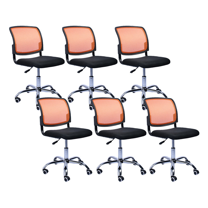 Contemporary Ergonomic Armless Chair Mid-Back Adjustable Desk Chair Orange 6 Piece Set Steel Clearhalo 'furn' 'furn_office_chair' 'Furniture' 'Office Chairs' 'Office Furniture' 'office_chair' 6268085