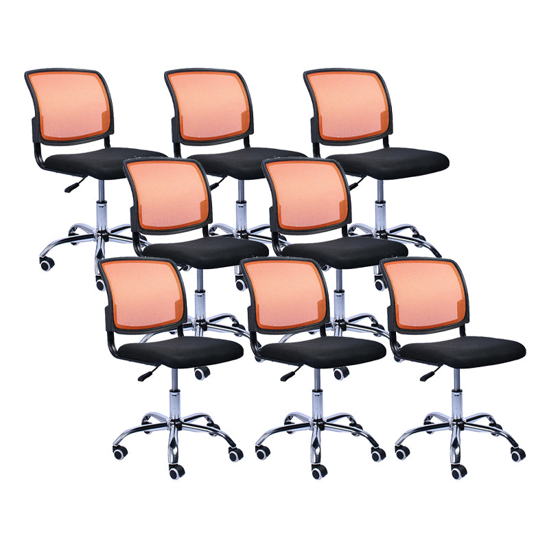 Contemporary Ergonomic Armless Chair Mid-Back Adjustable Desk Chair Orange 8 Piece Set Steel Clearhalo 'furn' 'furn_office_chair' 'Furniture' 'Office Chairs' 'Office Furniture' 'office_chair' 6268086