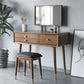 3 laden gespiegelde make -uptafel massief houten ijdelheid bureau krukje set