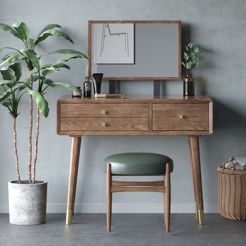 3 laden gespiegelde make -uptafel massief houten ijdelheid bureau krukje set