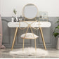 White Wood Makeup Vanity with 2 Drawers Mirrored Dressing Table Stool Set