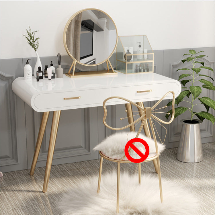White Wood Makeup Vanity with 2 Drawers Mirrored Dressing Table Stool Set