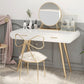 White Wood Makeup Vanity with 2 Drawers Mirrored Dressing Table Stool Set