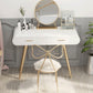 White Wood Makeup Vanity with 2 Drawers Mirrored Dressing Table Stool Set