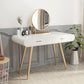 White Wood Makeup Vanity with 2 Drawers Mirrored Dressing Table Stool Set
