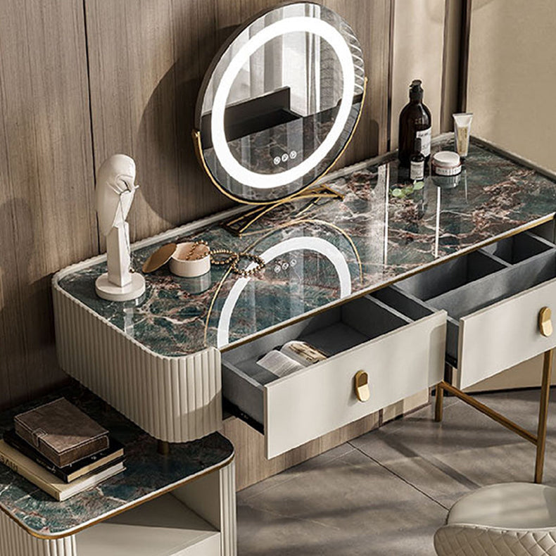 4 Storage Drawers Dresser Stone Top Vanity Set with Padded Stool