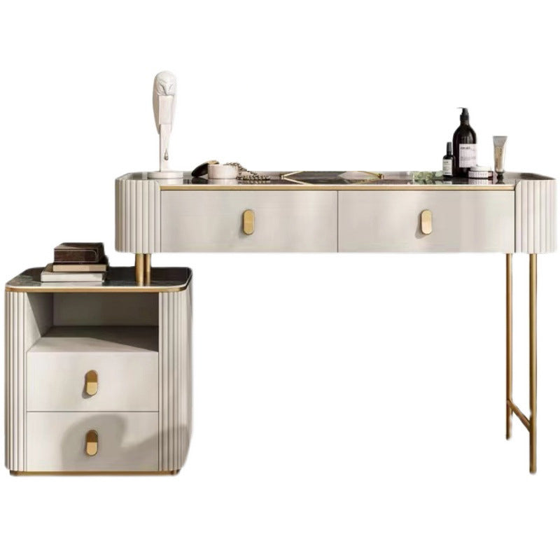 4 Storage Drawers Dresser Stone Top Vanity Set with Padded Stool