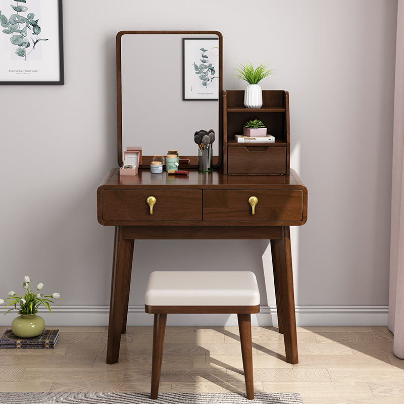 Modern Solid Wood Vanity Makeup Table Vanity Stool with Mirror Makeup Vanity & Mirror & Stools Walnut Clearhalo 'Bedroom Furniture' 'furn' 'furn_makeup_vanities' 'Furniture' 'Makeup Vanities' 'makeup_vanities' 6268496