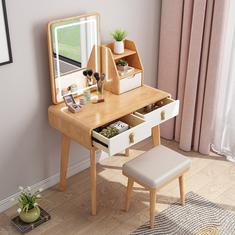 Modern Solid Wood Vanity Makeup Table Vanity Stool with Mirror Clearhalo 'Bedroom Furniture' 'furn' 'furn_makeup_vanities' 'Furniture' 'Makeup Vanities' 'makeup_vanities' 6268507