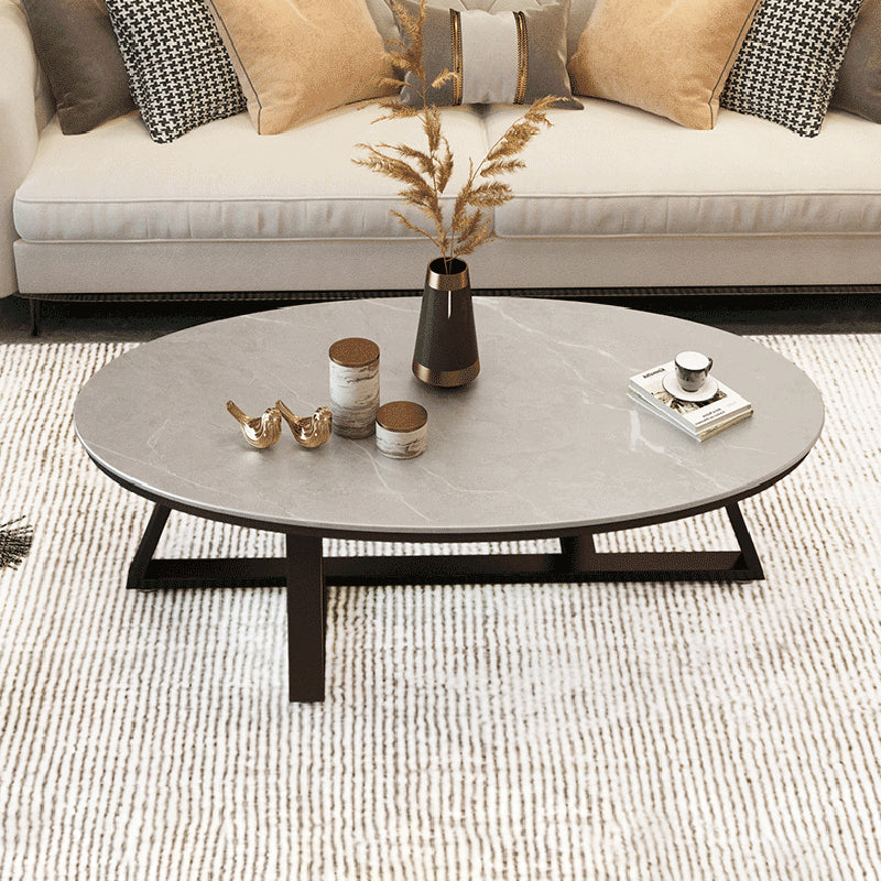 Glam elliptische leistenen salontafel 61 cm H-cocktailtafel met gekruiste poten