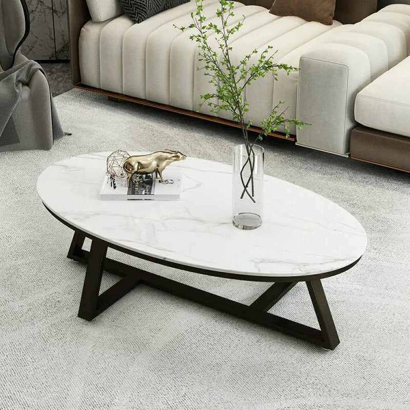 Glam elliptische leistenen salontafel 61 cm H-cocktailtafel met gekruiste poten