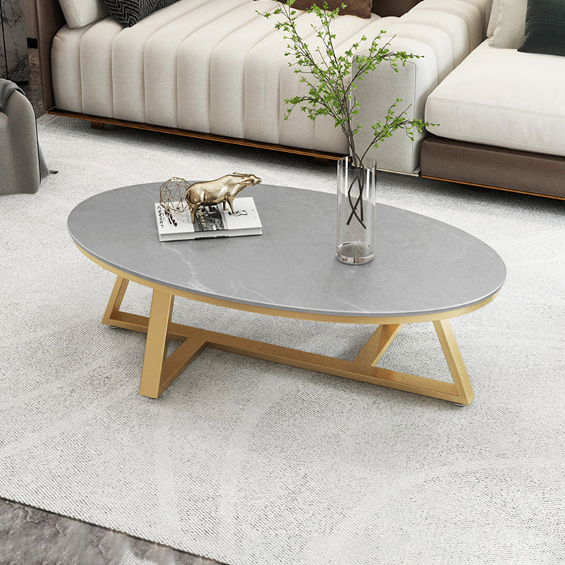 Glam elliptische leistenen salontafel 61 cm H-cocktailtafel met gekruiste poten