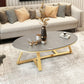 Glam elliptische leistenen salontafel 61 cm H-cocktailtafel met gekruiste poten