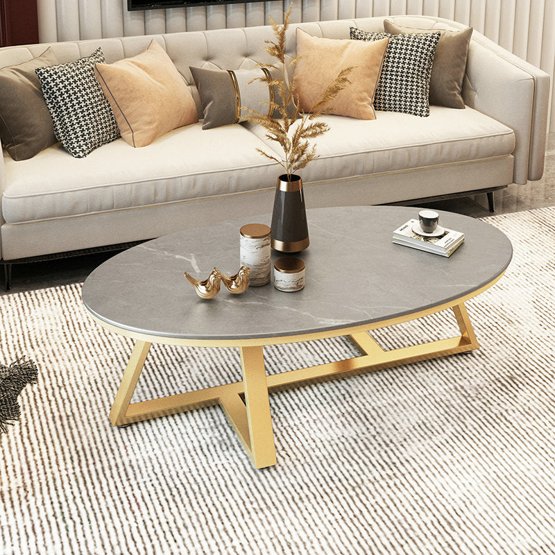 Glam elliptische leistenen salontafel 61 cm H-cocktailtafel met gekruiste poten