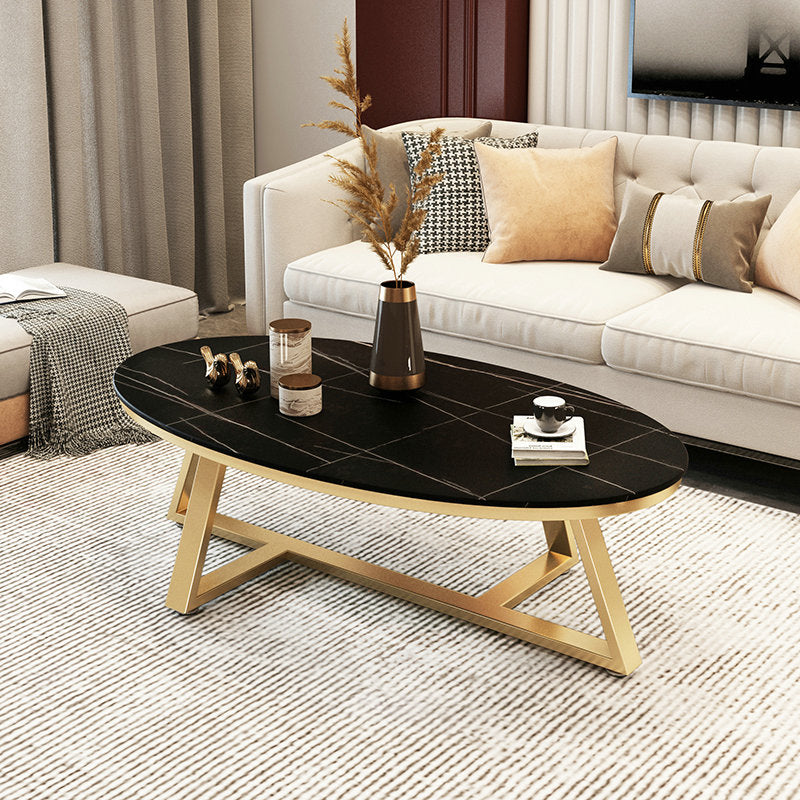 Glam elliptische leistenen salontafel 61 cm H-cocktailtafel met gekruiste poten