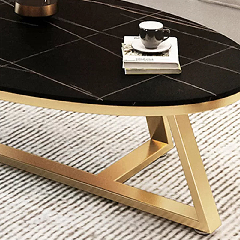 Glam elliptische leistenen salontafel 61 cm H-cocktailtafel met gekruiste poten