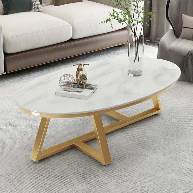 Glam elliptische leistenen salontafel 61 cm H-cocktailtafel met gekruiste poten