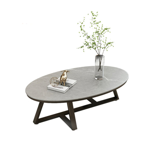 Glam Elliptical Slate Coffee Table 26.2" H Cross Legs Cocktail Table