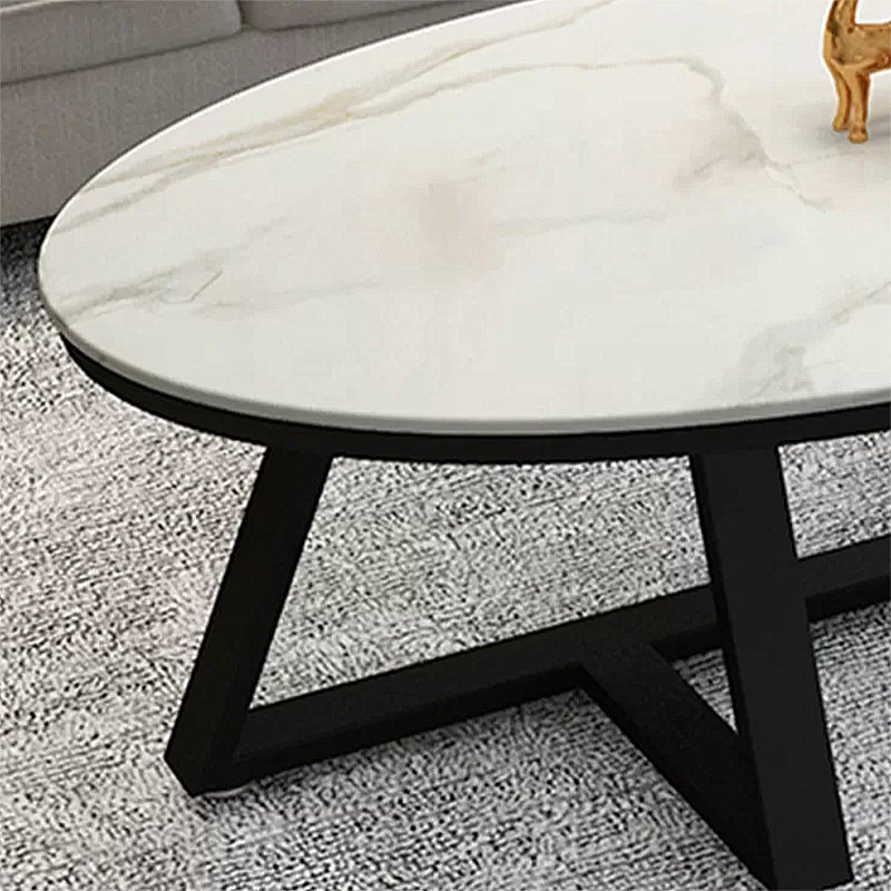 Glam elliptische leistenen salontafel 61 cm H-cocktailtafel met gekruiste poten