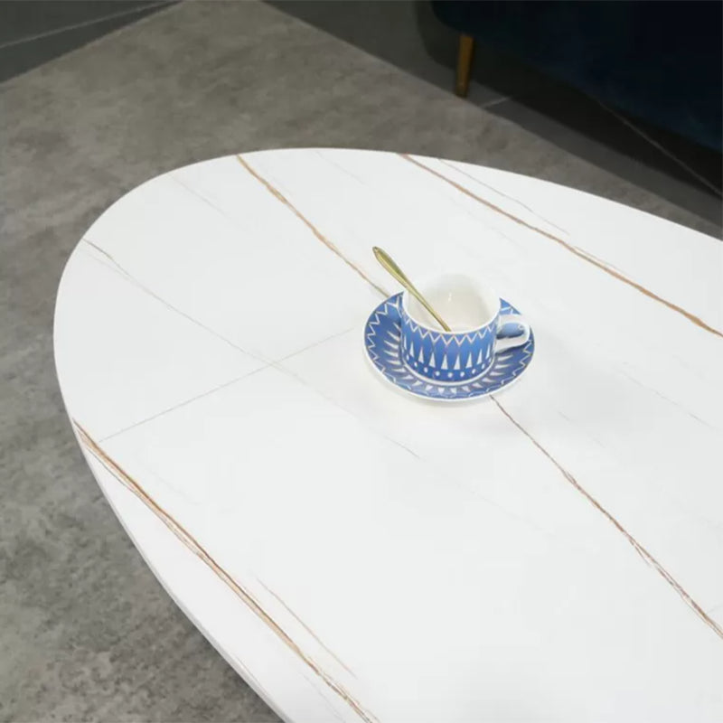 Glam elliptische leistenen salontafel 61 cm H-cocktailtafel met gekruiste poten