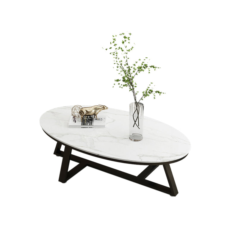 Glam elliptische leistenen salontafel 61 cm H-cocktailtafel met gekruiste poten