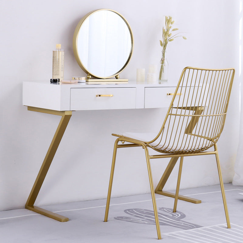 Glam Dresser with 2 Storage Drawers White Vanity Table for Bedroom Makeup Vanity & Mirror & Stools Clearhalo 'Bedroom Furniture' 'furn' 'furn_makeup_vanities' 'Furniture' 'Makeup Vanities' 'makeup_vanities' 6268538