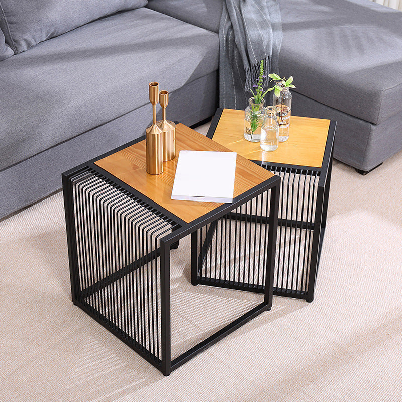 Frame 2 Nesting Coffee Table Iron & Solid Wood Cocktail Table Set 18"L x 18"W x 20"H + 16"L x 16"W x 18"H Natural Clearhalo 'Coffee & Accent Tables' 'Coffee Tables' 'coffee_tables' 'furn' 'furn_coffee_tables' 'Furniture' 'Living Room Furniture' 6268560