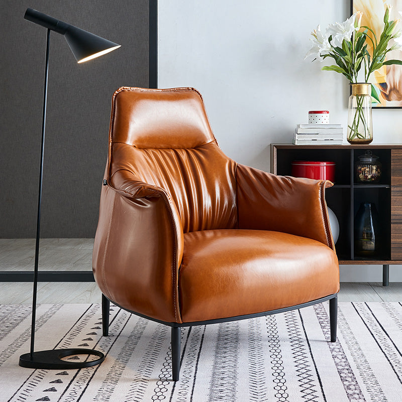 Leather Lounge Chair Solid Color Arms Included Chair with Black Legs
