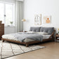 Midden-eeuws modern bedframe massief houten standaard bed as gestoffeerd hoofdeinde hoofdeinde