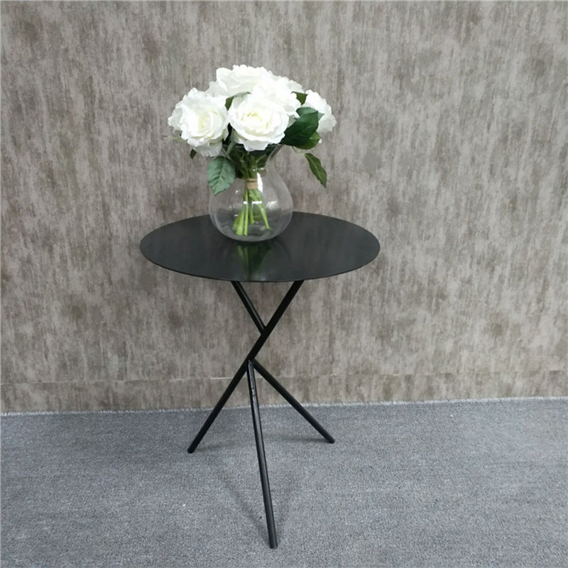 Mid-Century Round Side End Table Metal Cross Legs End Table, 22.8" Tall Black 1 Clearhalo 'Coffee & Accent Tables' 'End & Side Tables' 'end_side_tables' 'furn' 'furn_end_side_tables' 'Furniture' 'Living Room Furniture' 6268807