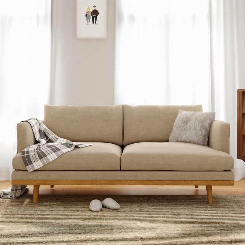 Modern 29.52" H Cotton Blend Wood Frame Recessed Arm Loveseat White Clearhalo 'furn' 'furn_sofas' 'Furniture' 'Living Room Furniture' 'Sofa' 'sofas' 6268982