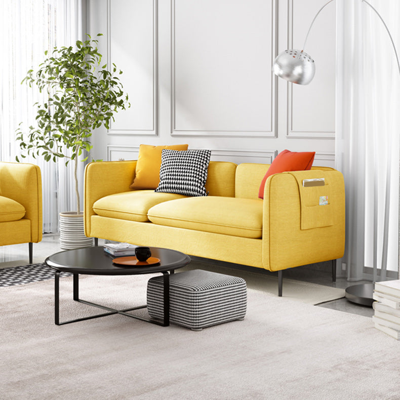 Sofá moderno de brazo cuadrado de lino 29.92 "H con almohadas y almacenamiento