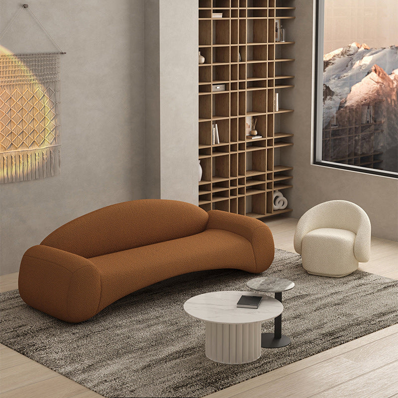 Eigentijdse strakke achterbank met ronde armbank gebogen settnee bank