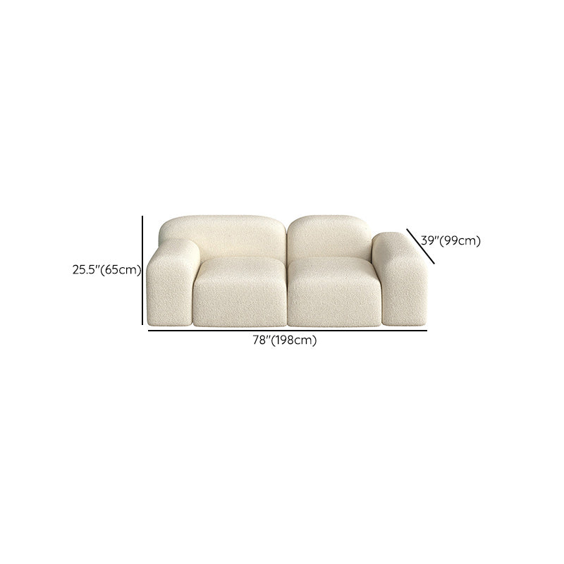 Wool Sofa in White Standard Settee Square Arm Sofa for Living Room