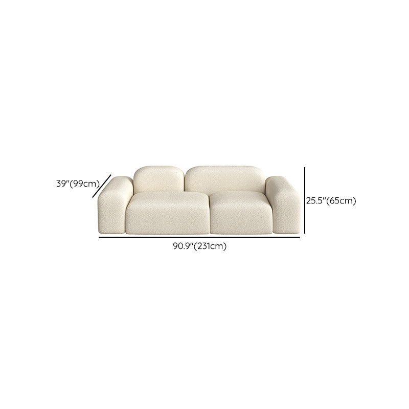 Wool Sofa in White Standard Settee Square Arm Sofa for Living Room