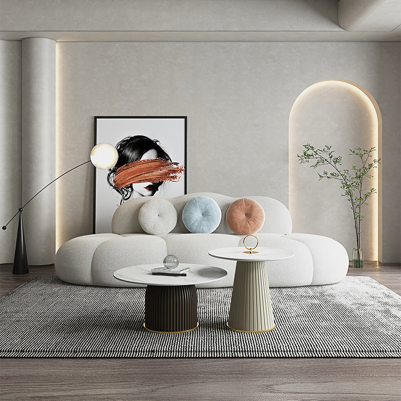 Contemporary Armless Wool Sofa with Tight Back and 3 Pillows