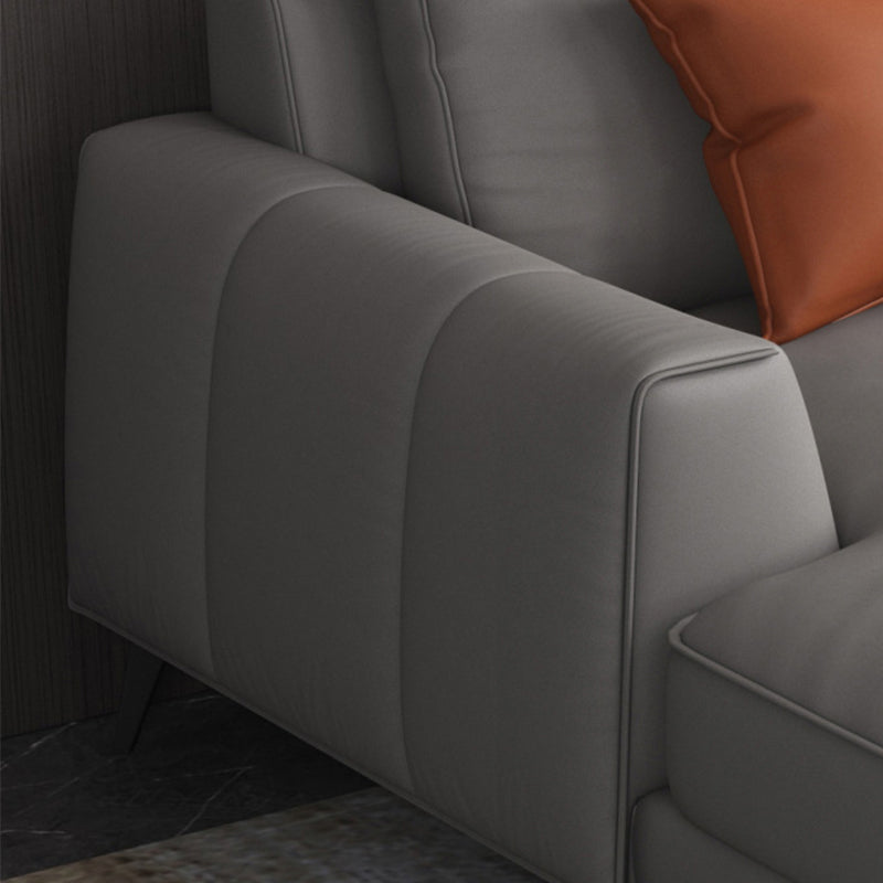 Gray 4-seat Faux Leather Sectional L-shape Sqaure Arm Sectional