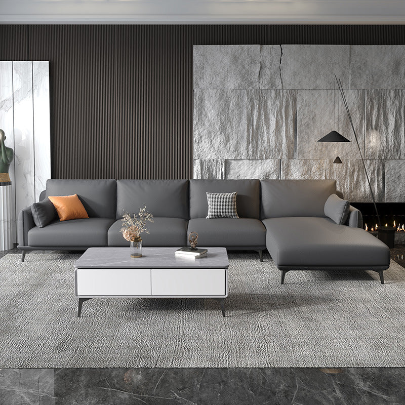 Sectionnel moderne 4 places à accoudoirs ronds en forme de L avec rangement