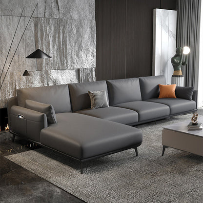 Sectionnel moderne 4 places à accoudoirs ronds en forme de L avec rangement