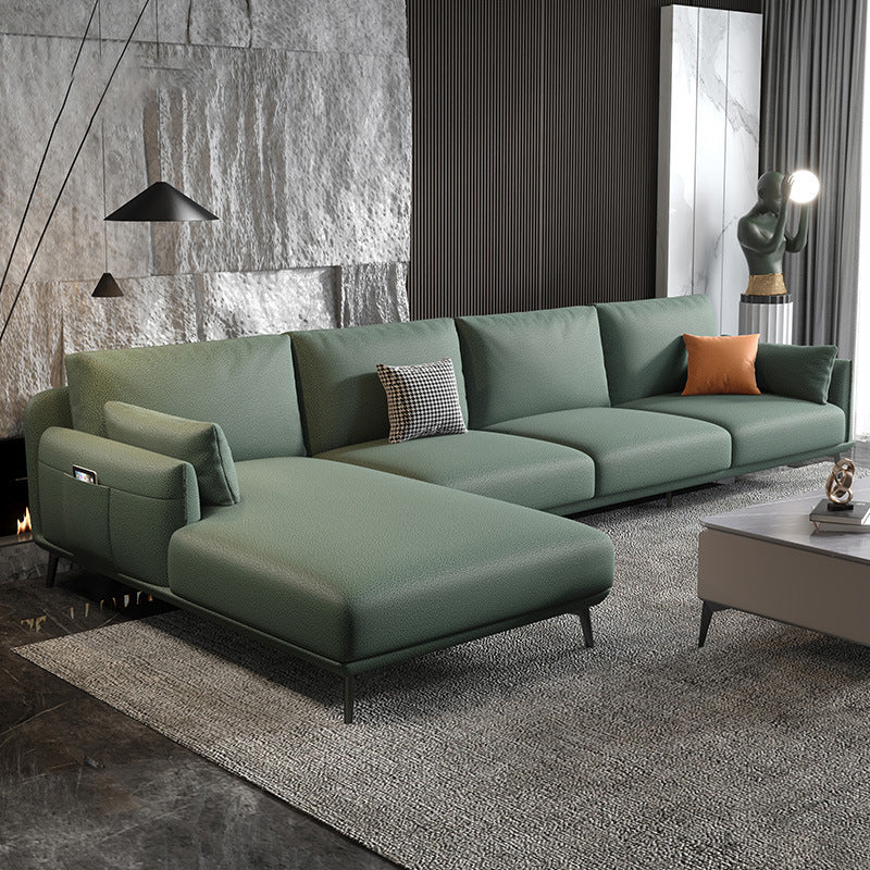 Sectionnel moderne 4 places à accoudoirs ronds en forme de L avec rangement