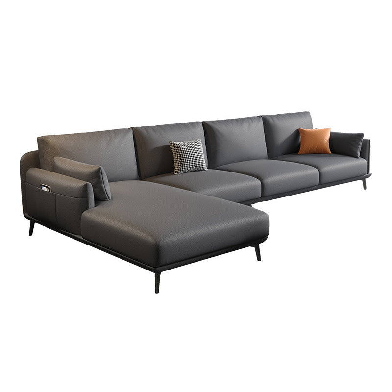 Sectionnel moderne 4 places à accoudoirs ronds en forme de L avec rangement