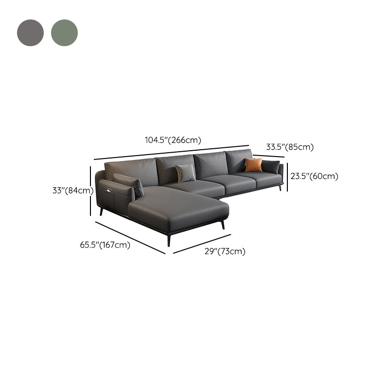 Sectionnel moderne 4 places à accoudoirs ronds en forme de L avec rangement
