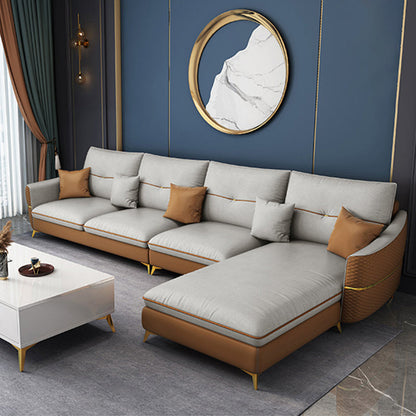 Brazo beige de 5 plazas seccional seccional de cuero falso de lujo seccional