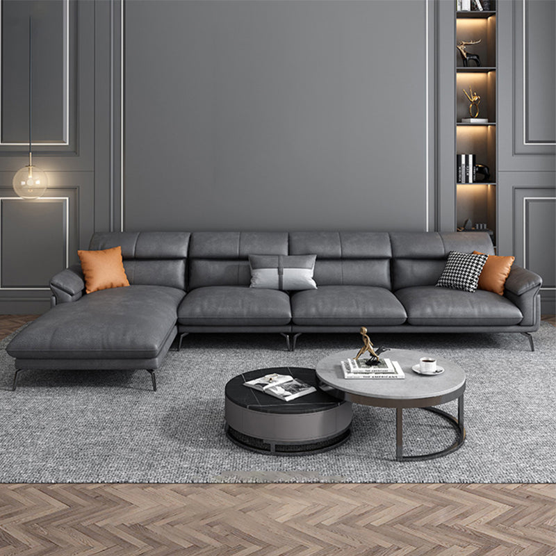 Modernismus Flared Arm Sectional 4-Sitzer Faux Lederabschnitt